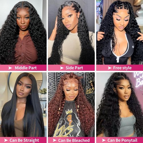 HCHHCH 13x6 Full Lace Frontal Wig Water Wave Virgin Human Hair Wigs 200% 18 Inch Deep Wave 13x6 HD Full Lace Frontal Wigs For Black Women Wet and Wavy Wig