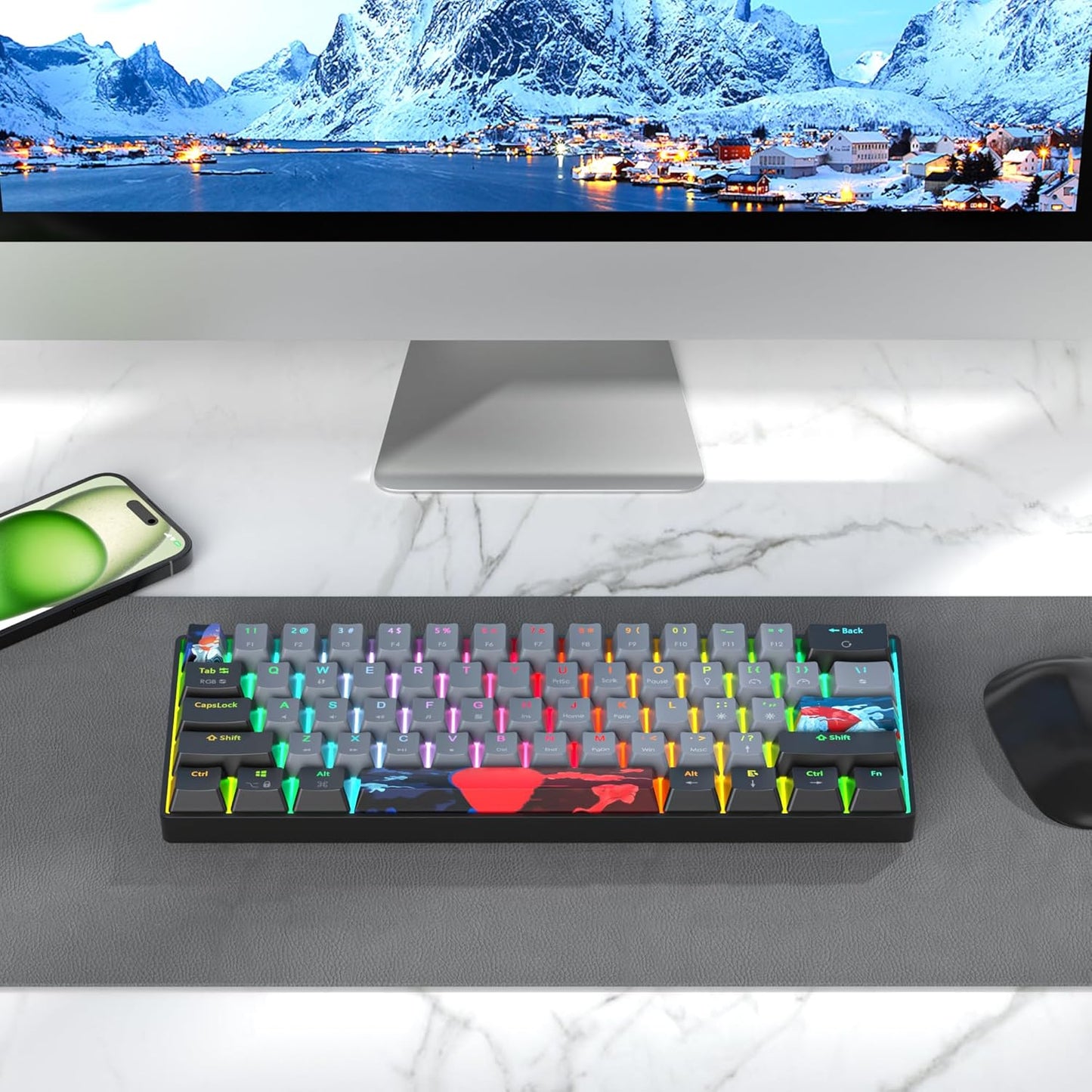 60 Percent Keyboard Mechanical RGB Backlit Wired 60% Gaming Keyboard Blue with PBT Keycaps for Windows PC Gamers (Sea/Red Switch)