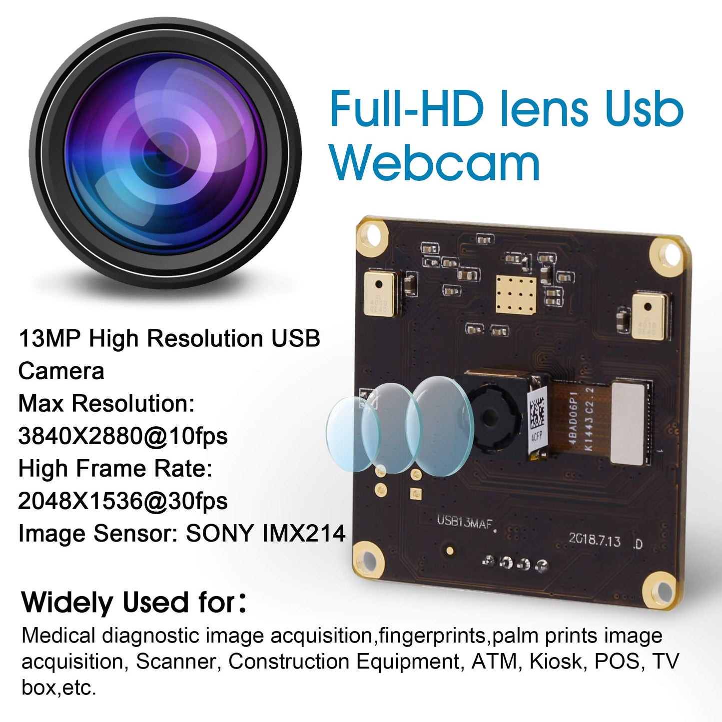 13mp USB Camera Module with Microphone Autofocus Audio Video Webcam Board for Computer Mini UVC USB2.0 PC Camera Industrial Embedded USB with Camera IMX214 Lightburn Camera for Laptop Jetson Nano