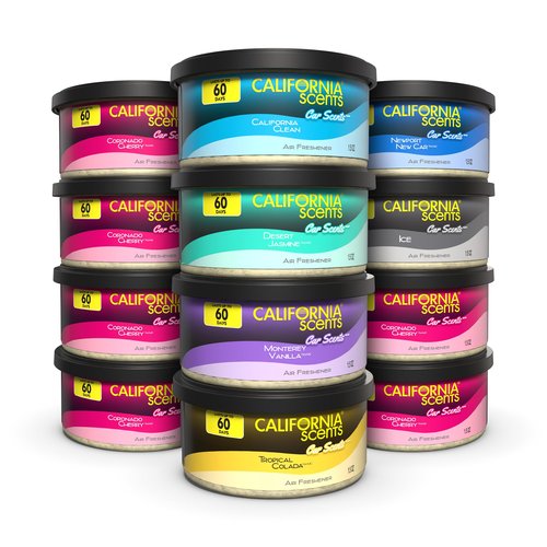 Can Air Freshener and Odor Neutralizer by California Scents, Set of 12 Spillproof Cans for Home and Car, Stocking Stuffers, Assorted Scents, 1.5 Oz Each (Packaging May Vary)