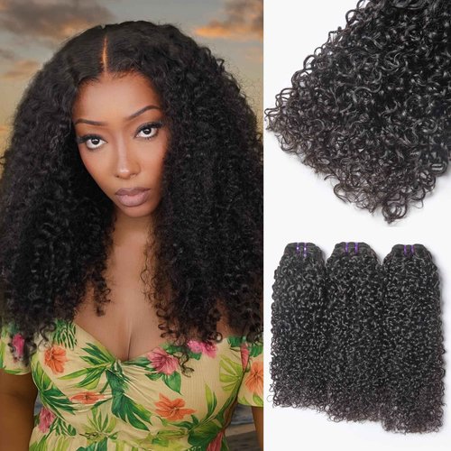 LUVME Real Human Hair Bundles 18 Inch Virgin Hair Messy Burmese Curly 1 Bundle Human Hair 100% Unprocessed 15A Grade Virgin Hair Quick Weave Extensions Natural Black