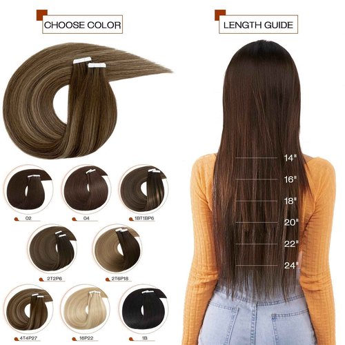 S-noilite Tape In Hair Extensions Human Hair Real Natural Straight Silky Remy Hair Seamless Double Side Tape in Hair Extensions for Women (22 Inch, (4/27)/4 Chocolate Brown to Caramel Blonde)