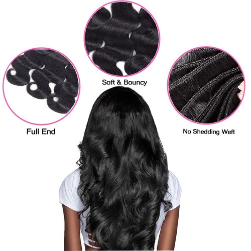 Brazilian Body Wave Frontal with Bundles 100% Unprocessed Human Hair Bundles with Frontal Brazilian Virgin Human Hair Weave and Ear To Ear Lace Frontal with Pre-Plucked Baby Hair (14” 16” 18”+12”)