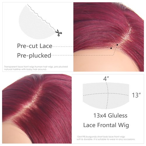 HAIRHOBBY 99J Burgundy Lace Front Wigs Human Hair,Wine Red Short Straight Bob Wig 13x4 HD Pre Pucked Per Cut Closure Wigs For Black Woman, Wear and Go Frontal Glueless Wig 180% Density 12 In