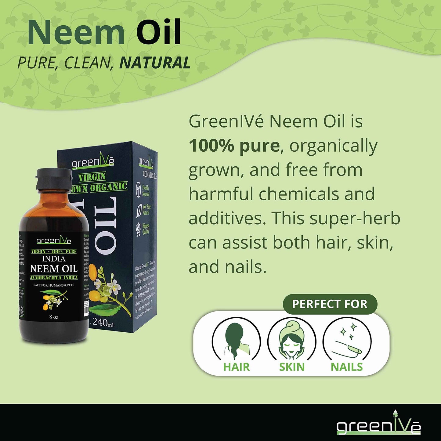 GreenIVe Neem Oil, 100% Cold Pressed Virgin, Pure Unrefined, 128 Fl Oz (1 Gallon), Natural Plant-Based, Non-GMO