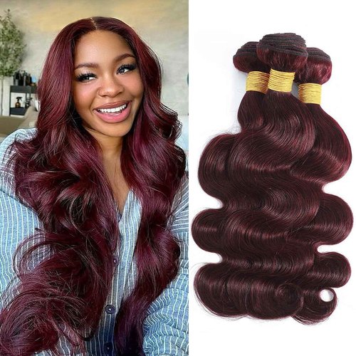DSEKCAIN 99J Human Hair Bundles Body Wave Burgundy Dark Red Wine Color Body Wave Bundles 100% Real Human Hair And True To Length 10 12 14 Inch 3 Pcs/Pack