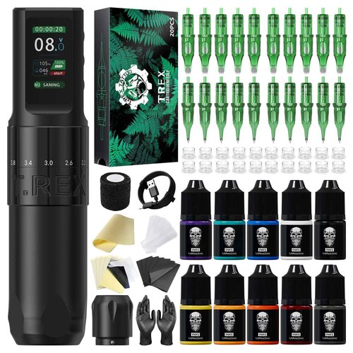 Tattoo Kit Complete for Beginners, Pen Tattoo Machine Kit, Tattoo Practice Kit with Cartridge Needel, Tattoo Set with 7 Adjustable Stroke Tattoo Gun Kit, 1600mAh Battery Power