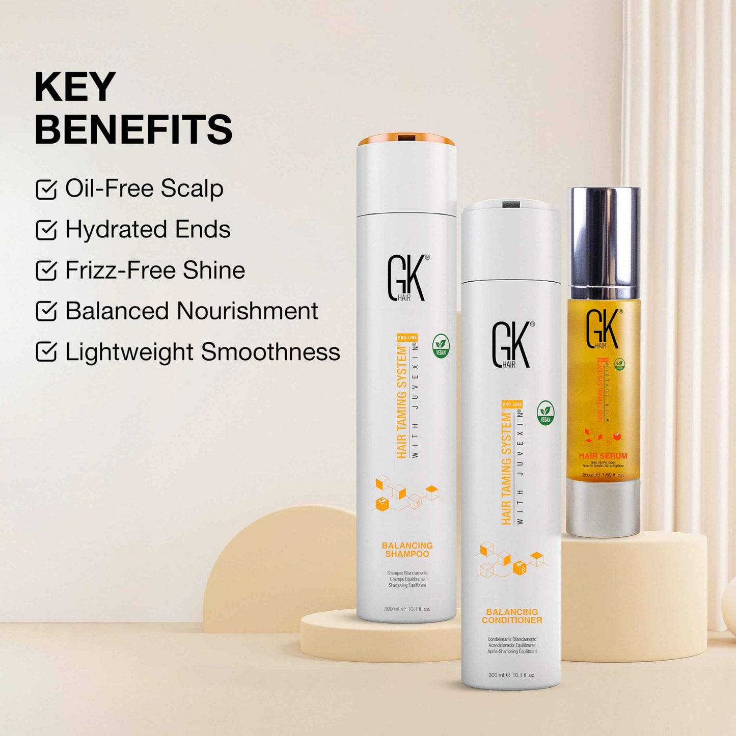 GK HAIR Global Keratin Balancing Shampoo and Conditioner Sets (10.1 Fl Oz/300ml) with Anti Frizz Serum Argan Oil (1.69 Fl Oz/50ml) for Dry Damaged Repair- All Hair Types Sulfate Paraben Free Unisex