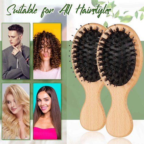 tessco for you 24 Pcs Mini Hair Brush Bulk Mini Boar Bristle Hair Brush Wooden Paddle Travel Hairbrush DIY Gifts for Wedding Christmas Women Men Long Short Wet Dry Scalp Massage Anti Static