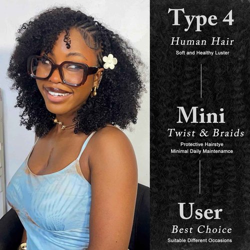 Afro Kinkys Bulk Human Hair For Twist 20 Inch Kinky Curly Human Hair Natural Black For Mini Twists Micro Locs Dreadlock Extensions(20inch 2 Bundles, 1B)
