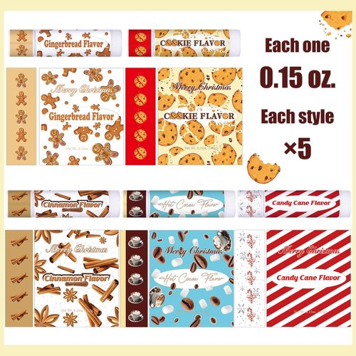 Siifert 100pcs Christmas Peppermint Flavor Lip Balms Gift Bulk Candy Gingebread Hot Cocoa Cookie Cinnamon Flavor Lip Balm Favor Christmas Party Gift Stocking Stuffer for Coworker Staff Employee (Cute)