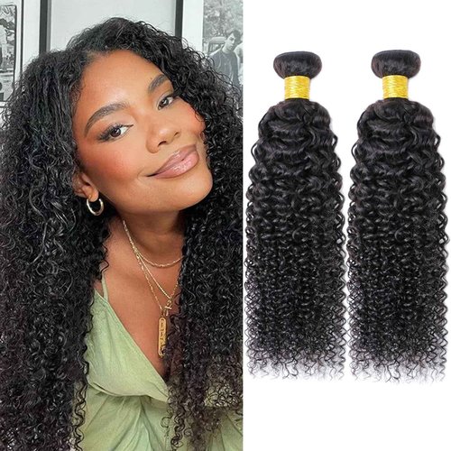 VIYAVIYA Kinky Curly Bundles Human Hair Weave Unprocessed Brazilian Virgin Hair Double Weft Curly Natural Color 95g/bundle (5g) 22-24 Inch