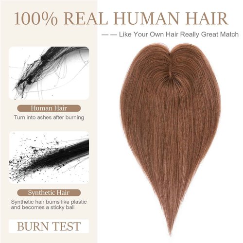 Rich Choices Hair Toppers for Women Real Human Hair 150% Density Clip in Silk Base No Bangs 100% Human Remy Toppper Realistic Scalp Pieces for Women with Thinning Crown 10 Inch #4 Medium Brown