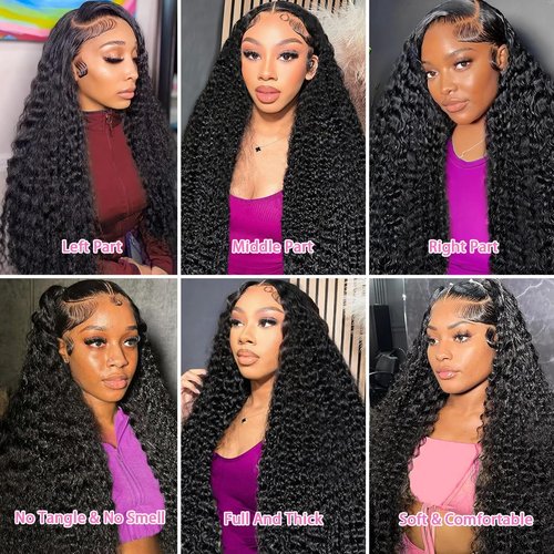 Tholap 16 Inch 13x6 Deep Wave Lace Front Wigs Human Hair 200 Density 13x6 HD Lace Front Wigs Human Hair Pre Plucked Deep Curly Glueless Wig 100% Virgin Human Hair Lace Front Wigs for Women