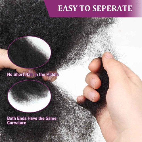 Sangtok Afro Kinky-Curly Human Hair Bulk for Twists, 18 Inch 50g Bulk Hair for Dreadlock Extensions Repair Locs Braiding, 100% 4C Human Bundles Hair(Black)