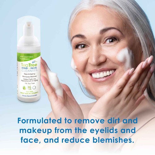 EyeEco Age-Defying Tea Tree Eyelid and Facial Cleanser - 180mL - Non-Irritating Eyelid Cleanser and Face Wash with Shea Butter and Vitamin E