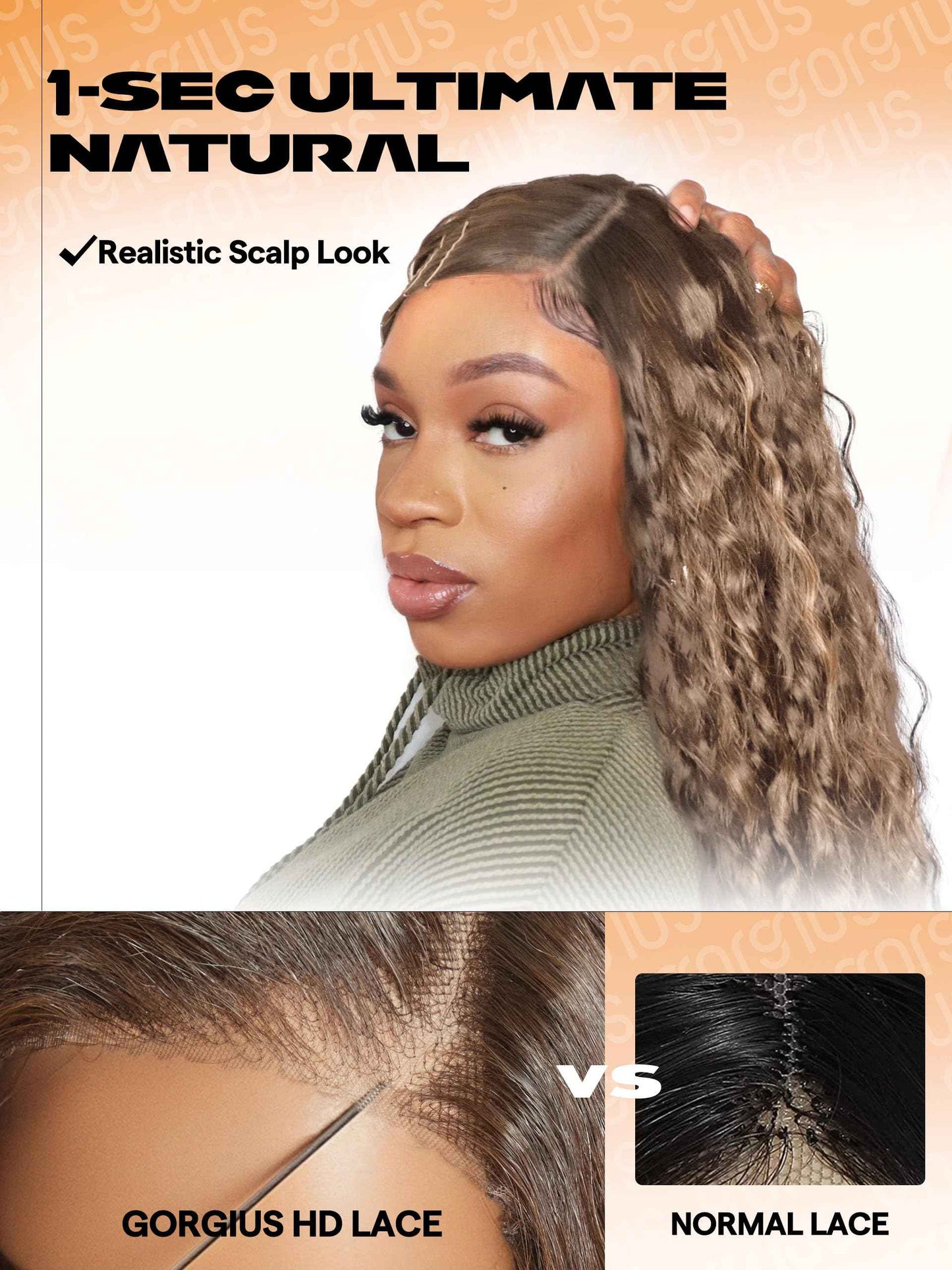 GORGIUS Balayage Highlight Ocean Wave Lace Front Wigs Pre Cut Glueless Side Part Synthetic Long Wig 28 Inch