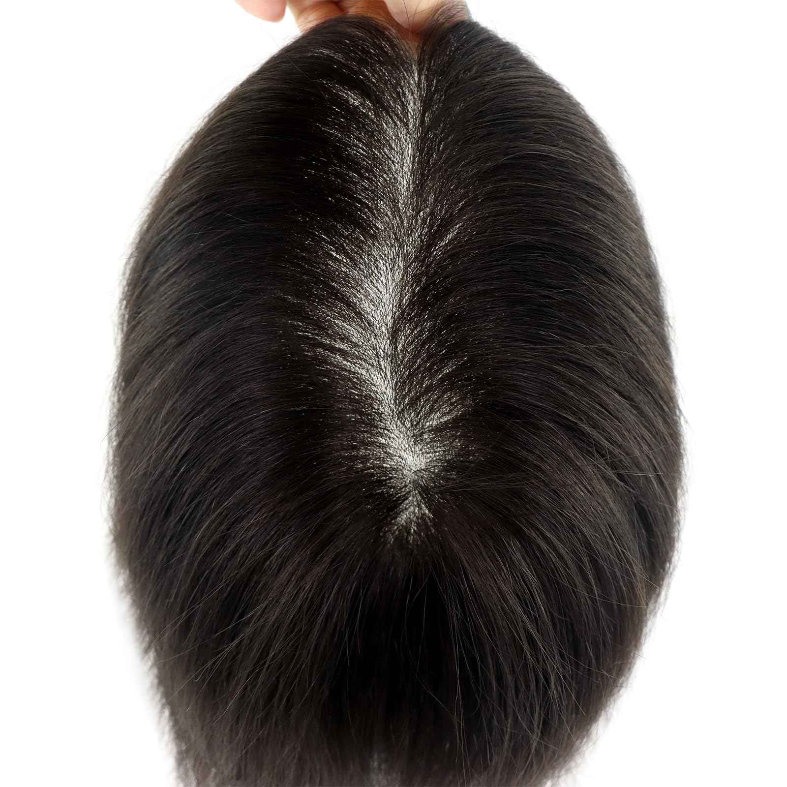 Lavishairs 0.03mm Thin Skin Human Hair Men Toupee Brown Full PU Base Hairpiece For Men Wig Natural Wave Styles Human Hair Mens Wigs Replacement Systems 8x10 Size (Black, 0.04-0.06, Straight)