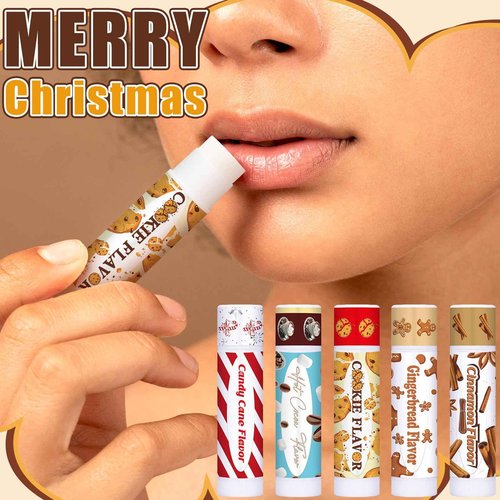 Sacubee 75 Pcs Christmas Peppermint Candy Flavor Lip Balms Bulk Peppermint Candy Gingerbread Hot Cocoa Cookie Cinnamon Flavor Lip Balms Christmas Party Gifts Stocking Stuffers for Employee Staff