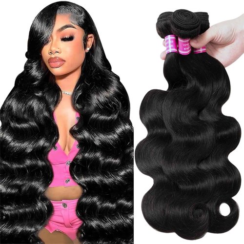 Body Wave Bundles Human Hair 12A Human Hair Bundles 18 20 22 IN 100% Unprocessed Brazilian Virgin Hair 3 Bundles Double Weft Hair Extensions Real Human Hair Natural Black For Woman 18 20 22 IN