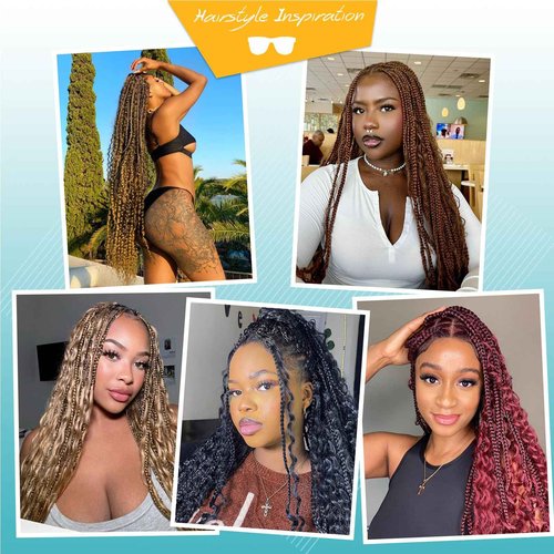 Kalyss HD Full Lace Boho Braided Wigs for Women 360 Lace Front Box Braided Wigs with Baby Hair Burgundy Red Premium Synthetic Knotless Braid Wig 36"