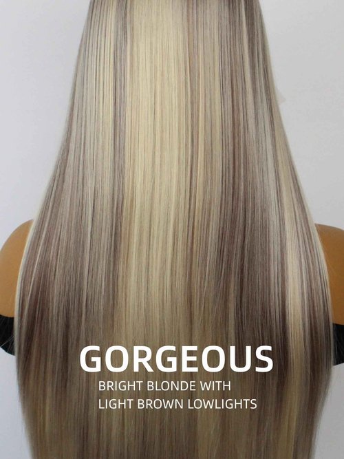 mytonecoo 13x6 Lace Front Wig Synthetic Hair Highlight Blonde Balayage Long Straight Synthetic Lace Front Wig with Preplucked Hairline for Women 24inch Daily Wig