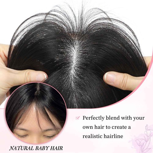 Fine Plus 14Inch Hair Toppers for Women Real Human Hair – Mono Base 3"x5", Natural Black Virgin Quality, for Thinning Crown & Wide Parting, Lightweight & Breathable, Add Volume Can Be Curled