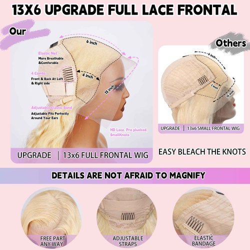613 13x6 Lace Front Wig Human Hair 200 Density 30 Inch Body Wave Blonde Wig Human Hair 13x6 613 HD Lace Front Wig Virgin Human Hair Pre Plucked Natural Hairline Tiny Knots Tangle Free Shedding Free