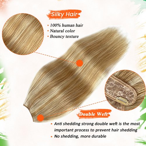 Benafee Clip in Hair Extensions Real Human One Piece 20 Inch 100 Gram Full Head Caramel Blonde to Platinum Seamless ins Straight Hair, 3.5274 Ounce