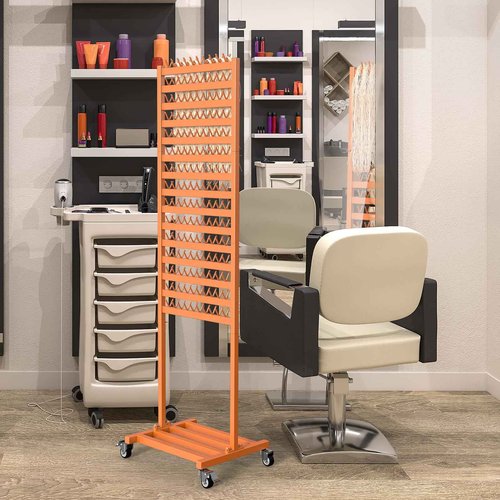 foriy Braiding Hair Rack 300 Pegs Metal Hair Extension Holder 2-Sided Adjustable Hair Braid Tools Hair Separator Stand with Wheels Tangerine Yellow Standing Braid Rack for Hair Stylist