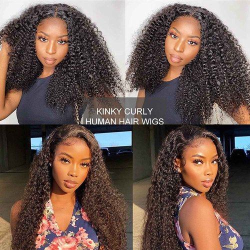 Ladoux 13x6 Kinky Curly Lace Front Wigs for Women Afro Kinky Curly Glueless Human Hair Wigs 180% Density Pre Plucked With Baby Hair HD Transparent 14Inch Kinky Curly Wigs