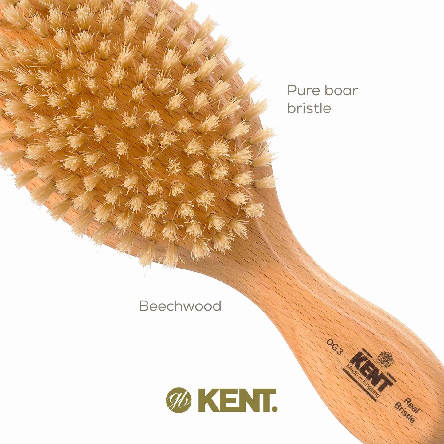 Kent OG3 Finest Men's Hair Brush and Facial Brush for Beard Care - 100% Natural White Boar Bristle Brushs for Mens Grooming, 360 Wave, and Beard Straightener For Men's Hair Care