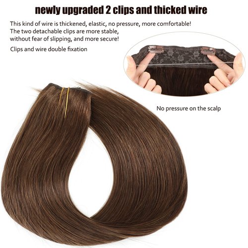 Ugrace Hair Wire Hair Extensions Real Human Hair Chocolate Brown 20 inch 100g Hairpiece with Transparent Invisible Fish Line Straight Clip in Human Hair Extensions for Women