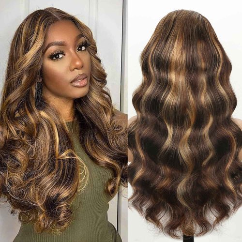 Kesenmu Ombre Lace Front Wig Human Hair, 13x6 HD Honey Blonde Body Wave Lace Frontal Wigs Human Hair,210% Density Colored 4/27 Highlight Wig for women 20 inch
