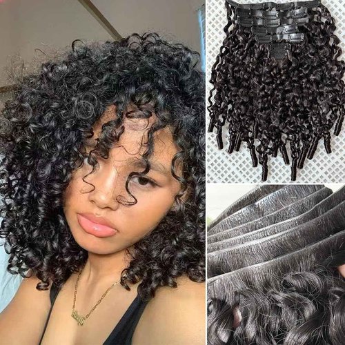 Invisi Edge Clip In Hair Extensions Burmese Curly 3C4A Raw Human Hair 16 Inch 130g 7pcs 16A Injected Seamless PU Clip In Extensions Quick Wear Invisible Skin Clip Ins PU Double Weft Natural Black