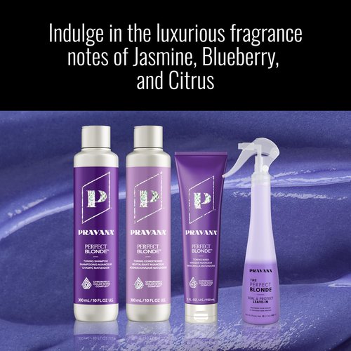 PRAVANA The Perfect Blonde Purple Toning Shampoo & Conditioner & Masque | Neutralizes Brassy, Yellow Tones | For Color-Treated Hair | Chromasilk Enhances Shine & Protection | Vegan | 10 Fl Oz