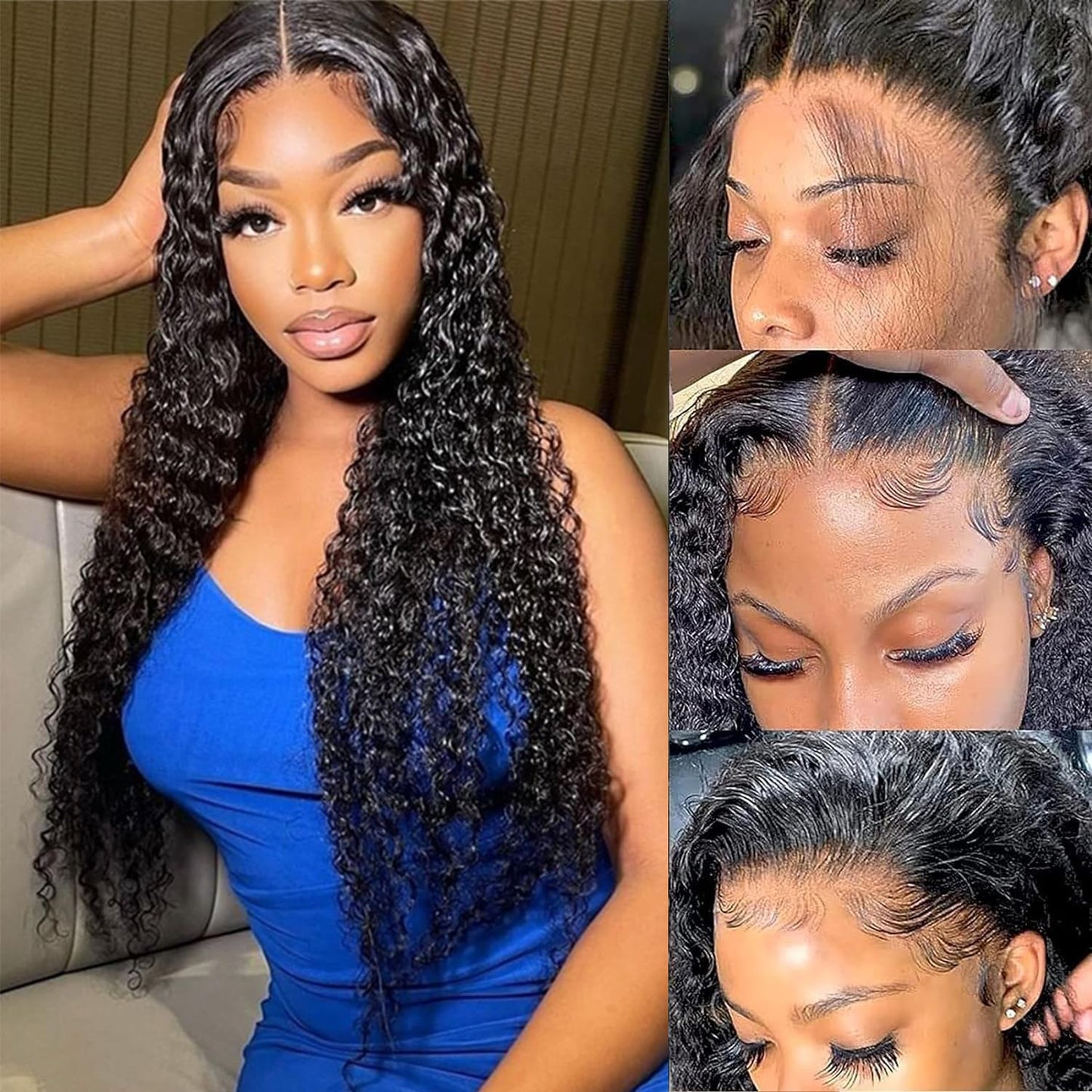 13x4 Water Wave Lace Front Wigs Pre Plucked Glueless Wigs for Black Women 180 Density Curly Human Hair Wig Wet and Wavy Lace Frontal Wigs With Baby Hair Wig (Natural, 30inch)