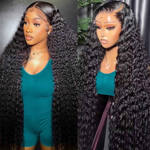 kysonty Water Wave Lace Front Wigs Human Hair 200% Density Wet and Wavy Deep Part curly 13x6 HD Trasparent Lace Frontal Wigs for Black Women Glueless Wigs Human Hair Pre Plucked with Baby Hair 28inch