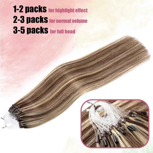 Kpvxxve 24 Inch Human Hair Extensions Micro Beads Hair Extensions Ombre Remy Human Hair Brown with Bleach Blonde Micro Loop Human #4/613 Microbeads Hair 50g 1g/s