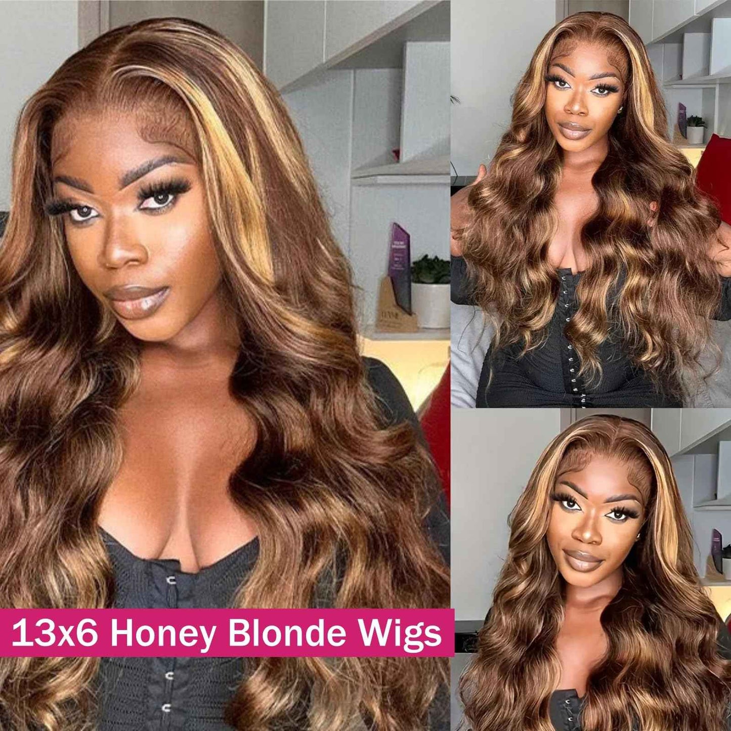 30 Inch Honey Blonde Wig Human Hair 200 Density Ombre 13x6 HD Lace Front Wigs Body Wave Highlight Human Wig Pre Plucked with Baby Hair P4/27 Colored Human Hair Frontal Wigs for Women