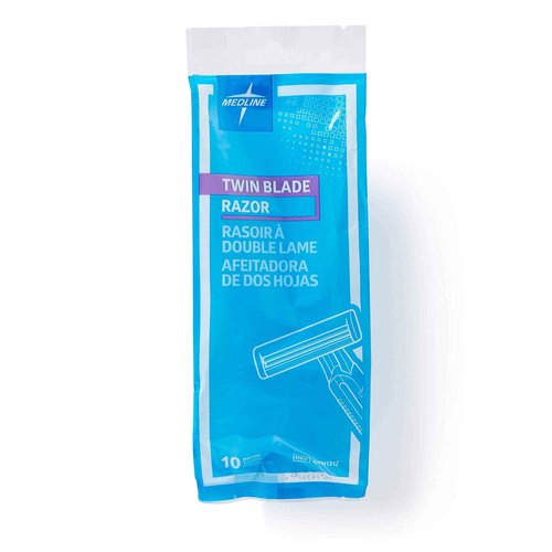 Medline Disposable Facial Razors with Twin Blades, Blue, Case of 500