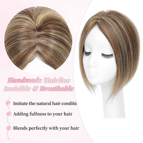 FU SHEN Hair Toppers for Women Real Human Hair Upgrade 7x10cm Swiss Base Human Hair Toppers 360°Coverage Hairpieces Toppers Hair Pieces for Women Wiglet for Women10inch(4/27#)