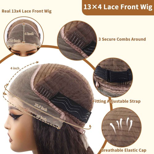 Msviki 4C Edges Baby Hair Kinky Straight Human Hair Wig Glueless Side Part Short Yaki Bob Wig Human Hair Thick End UHD 13x4 Lace Front Wig Pre-Bleached Natural Color Brazilian Virgin Hair 10"