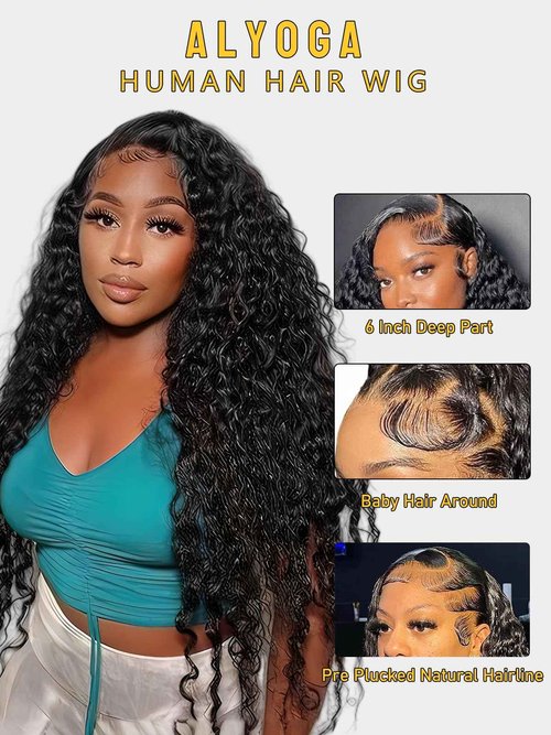 ALYOGA 13x6 Water Wave Lace Front Wigs Human Hair 180 Density Pre Plucked with Baby Hair Water Wave Wigs for Women Glueless Natural Color 22 inch