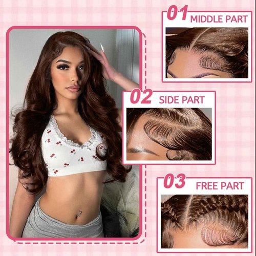 MIGURA Chocolate Brown Human Hair Wig 200 Density Body Wave 13x4 HD Lace Frontal Wigs Human Hair Pre Plucked with Baby Hair Chocolate Brown Lace Front Wig Glueless Wigs for Women 20 Inch