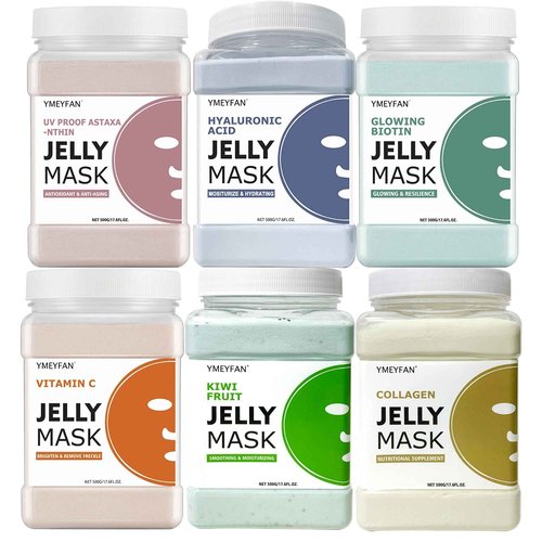 YMEYFAN 6 Jar Jelly Mask Powder for Facial Mask Professional Bundle (Hyaluronic Acid, Kiwi, Collagen, VC, Astaxanthin, Glowing Biotin)