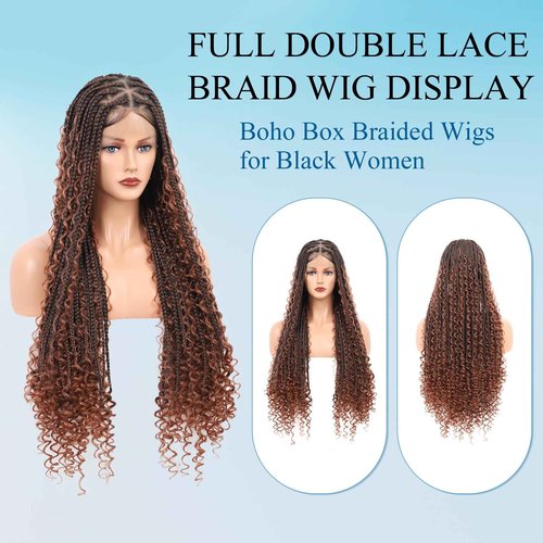Olymei Boho Braided Wigs Triangle Knotless Braided Wigs for Women Full Double Lace Front Box Braid Wig with Baby Hair Premium Synthetic Braid Lace Front Wig 36" Brown