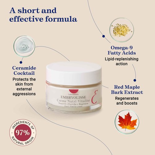 Embryolisse Nutri-Vitality Age-Defying Face Cream, Collagen-Supporting Moisturizer for Mature, Sensitive Skin with Red Maple Extract & Macadamia Oil, 1.69 Fl Oz