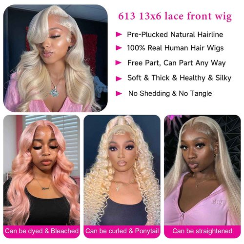 Alielaine 613 13x6 Lace Front Wig Human Hair Transparent Lace Body Wave Blonde Lace Front Wigs Human Hair 613 HD Lace Frontal Wig 200% Density Blonde Wig (22 Inch, 613 13x6 Body Wave Wigs)