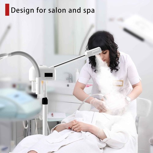 Facial Steamer Professional, Facial Steamer with Magnifying Lamp for Esthetician, 2 in 1 Ozone Steamer for Face, Face Steamer for Facial Deep Cleaning, White.